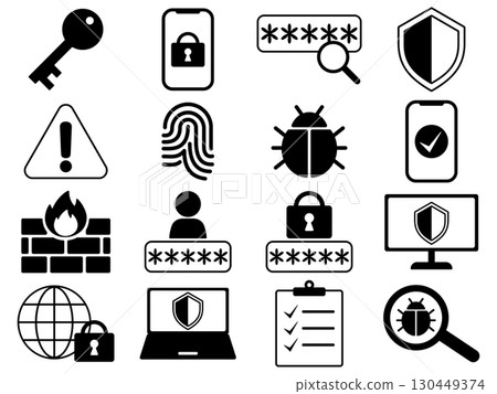 一組 16 個單色安全圖標 130449374