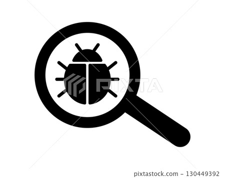 Magnifying glass and bug icon monotone 130449392