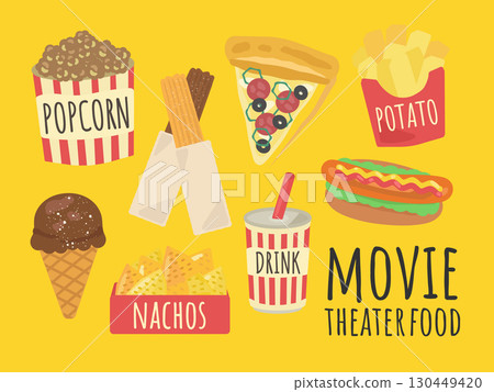 Movie theater food illustration set 130449420
