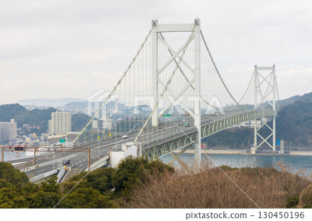 View of Kanmon Bridge from Mekari Park Second Observation Deck, Kitakyushu City, Fukuoka Prefecture View of Kanmon Bridge from Mekari Park Second Observation Deck, Kitakyushu City, Fukuoka Prefecture 130450196