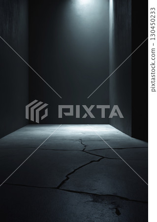 Black wall and cracked floor, dark background 130450233