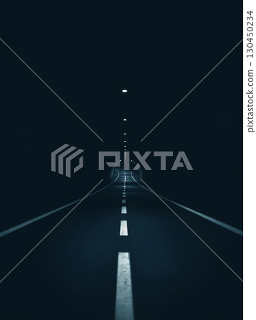 dark tunnel. empty underground road 130450234