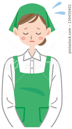 Illustration of an apologizing clerk Supermarket female clerk bowing her head 130450401