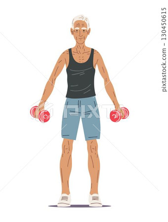 Senior man lifting dumbbells for strength rehabilitation Senior man lifting dumbbells for strength rehabilitation 130450615