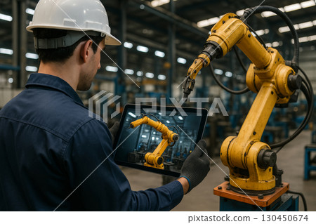 Industrial robot controlled by tablet 130450674