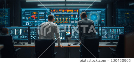 Ops team reviewing trading data in a modern control room during a busy market session Ops team reviewing trading data in a modern control room during a busy market session 130450905