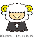 New Year's Day, Year of the Sheep, Japanese-style clothing, Sheep character giving New Year's greetings 130451019