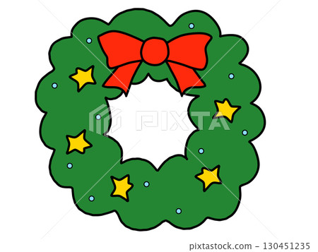 Illustration of a cute Christmas wreath with a red ribbon | Christmas, wreath, ribbon, star, decoration Illustration of a cute Christmas wreath with a red ribbon | Christmas, wreath, ribbon, star, decoration 130451235