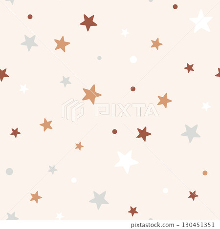 Cute gender neutral star seamless vector background. Simple Scandinavian pastel pattern in beige palette. Kids nursery wallpaper or textile design 130451351