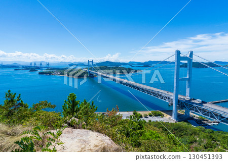岡山縣倉敷市：從鷲峰山看到的瀨戶大橋、下津井瀨戶大橋 130451393