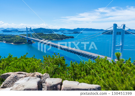 岡山縣倉敷市：從鷲峰山看到的瀨戶大橋、下津井瀨戶大橋 130451399