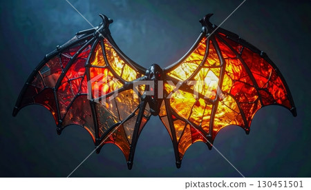 Glowing bat wings illuminated with light, mystical Halloween fantasy design for spooky background, magical creature symbol of night, horror and mystery atmosphere Glowing bat wings illuminated with light, mystical Halloween fantasy design for spooky background, magical creature symbol of night, horror and mystery atmosphere 130451501