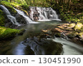 A waterfall leading to the Kikuchi Gorge with a clear stream flowing through nature 130451990