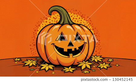 Cartoon picture of a pumpkin carved for Halloween 130452145