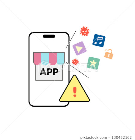 Smartphone app security risks and warning illustrations Smartphone app security risks and warning illustrations 130452162