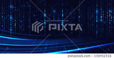 Abstract square pattern glowing pixel on dark blue background. 130452318