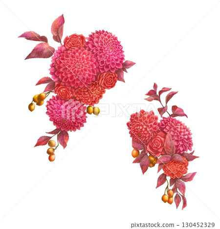 大麗花、雞冠花、玫瑰和莢蒾 130452329