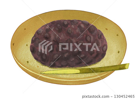 Illustration of Ohagi - with plate and bamboo skewers Illustration of Ohagi - with plate and bamboo skewers 130452465