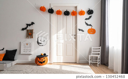 Bright Halloween decorations in a child's room 130452468