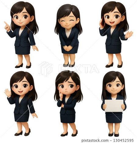 3D figure-style business woman - 6 poses including pointing and bowing [white background] 130452595