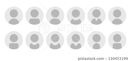 Avatar set with grayscale user profiles in circles, gender neutral silhouettes, person icons in flat cartoon style. Avatar set with grayscale user profiles in circles, gender neutral silhouettes, person icons in flat cartoon style. 130453199