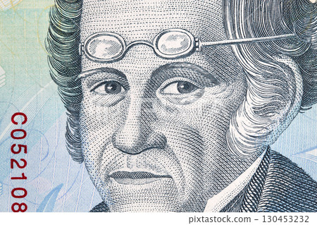 Simon Rodriguez a closeup portrait from Venezuelan money 130453232