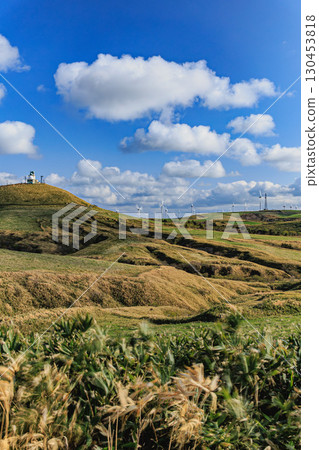 The majestic grasslands and windmills of the Soya Hills in Hokkaido The majestic grasslands and windmills of the Soya Hills in Hokkaido 130453818