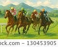 茂盛的草坪上賽馬：夏季直道之戰 130453905