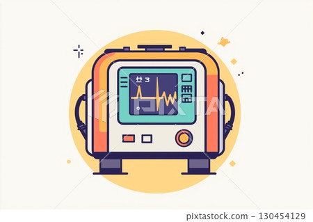 Colorful medical device displaying a heartbeat on its screen, suggesting healthcare and medical monitoring 130454129