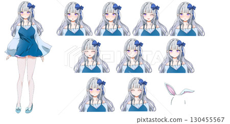 半長髮可愛女孩插圖 - 動漫風格全身角色 130455567