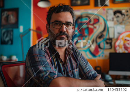 Portrait of a confident art director posing with arms crossed in his modern office Portrait of a confident art director posing with arms crossed in his modern office 130455592