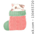 Cat sleeping in a sock 130455720