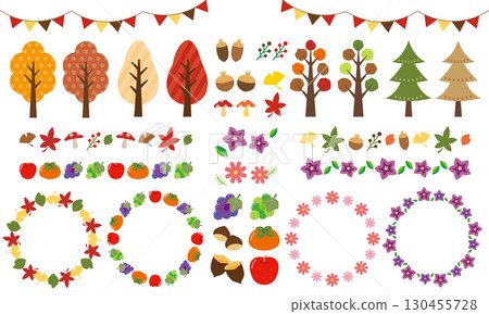 Set of autumn plants and fruits 130455728