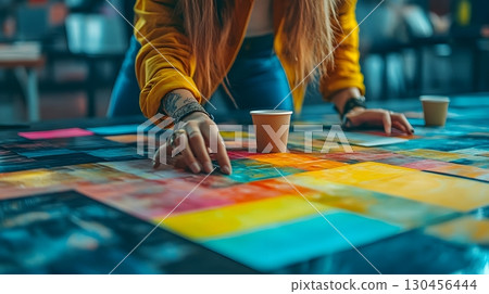 Young Woman Choosing Color Palette Samples 130456444