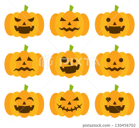 Cute Halloween pumpkin illustration set icon illustration simple vector material 130456702