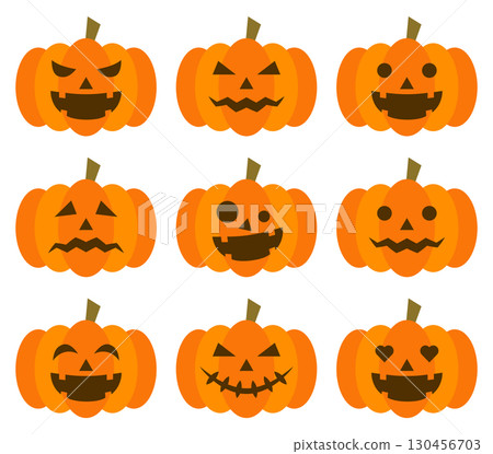 Cute Halloween pumpkin illustration set icon illustration simple vector material 130456703