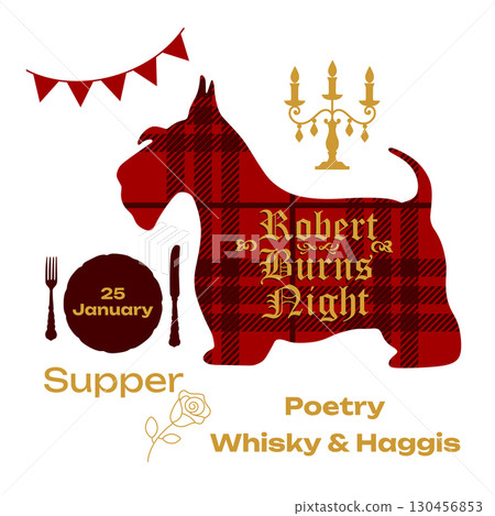 Robert Burns Night 25th January Scottish heritage festival. Burns night supper invitation card. 130456853