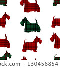 Seamless pattern of Scottish terrier on plaid background. Vector illustration. Robert burns night print 130456854