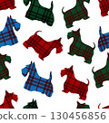 Seamless pattern of Scottish terrier on plaid background. Vector illustration. Robert burns night 130456856