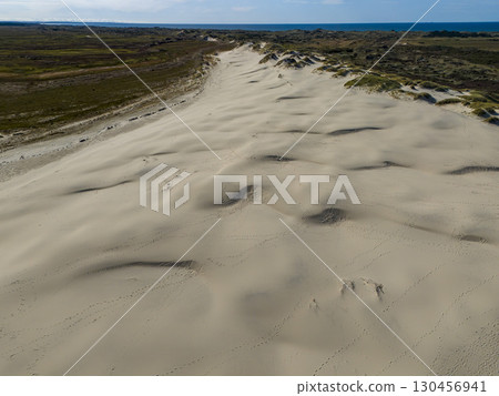 Rabjerg Mile aerial view sand dunes landscape near Skagen Denmark Rabjerg Mile aerial view sand dunes landscape near Skagen Denmark 130456941