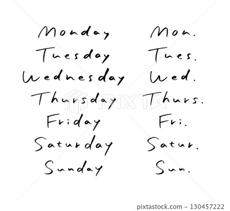 Simple handwritten days of the week 130457222