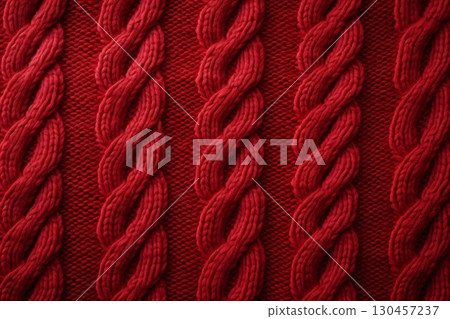 Red knitted winter sweater Background, red texture 130457237