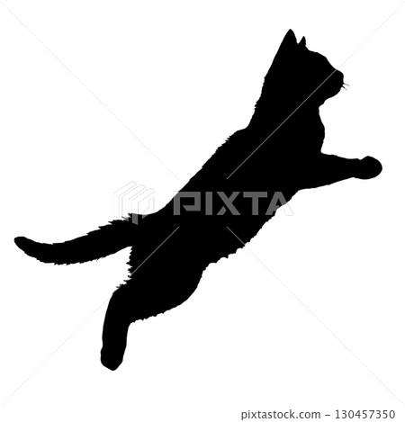 Silhouette of a playing cat, animal, scratch, jump, jump 130457350