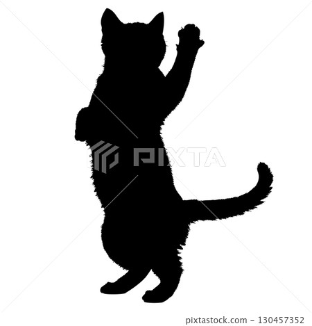 Silhouette of a playing cat, animal, scratch, jump, jump 130457352