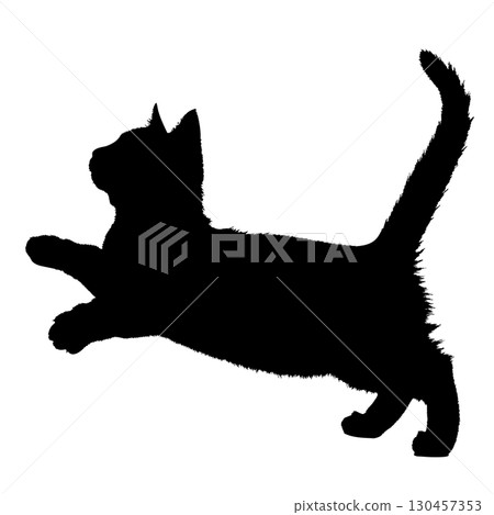 玩耍的貓的剪影，動物，抓撓，跳躍，跳躍 130457353