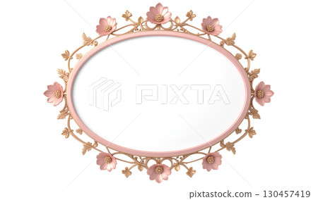 粉紅色和金色橢圓形洛可可式框架 130457419