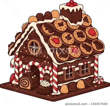 Cute gingerbread house vector illustration 130457440