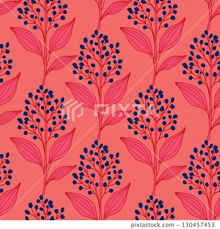 Sweet pink flowers, seamless hand drawn on a romantic soft red or light red background. Designed for fabric, fashion, textiles, gift wrapping paper. Sweet pink flowers, seamless hand drawn on a romantic soft red or light red background. Designed for fabric, fashion, textiles, gift wrapping paper. 130457453