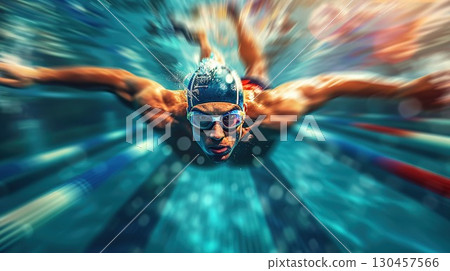 Swimmer in the pool. Water sports.Olympic Games. generative ai. 130457566