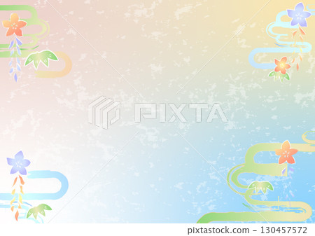 Japanese style background of flowers and clouds Japanese style background of flowers and clouds 130457572